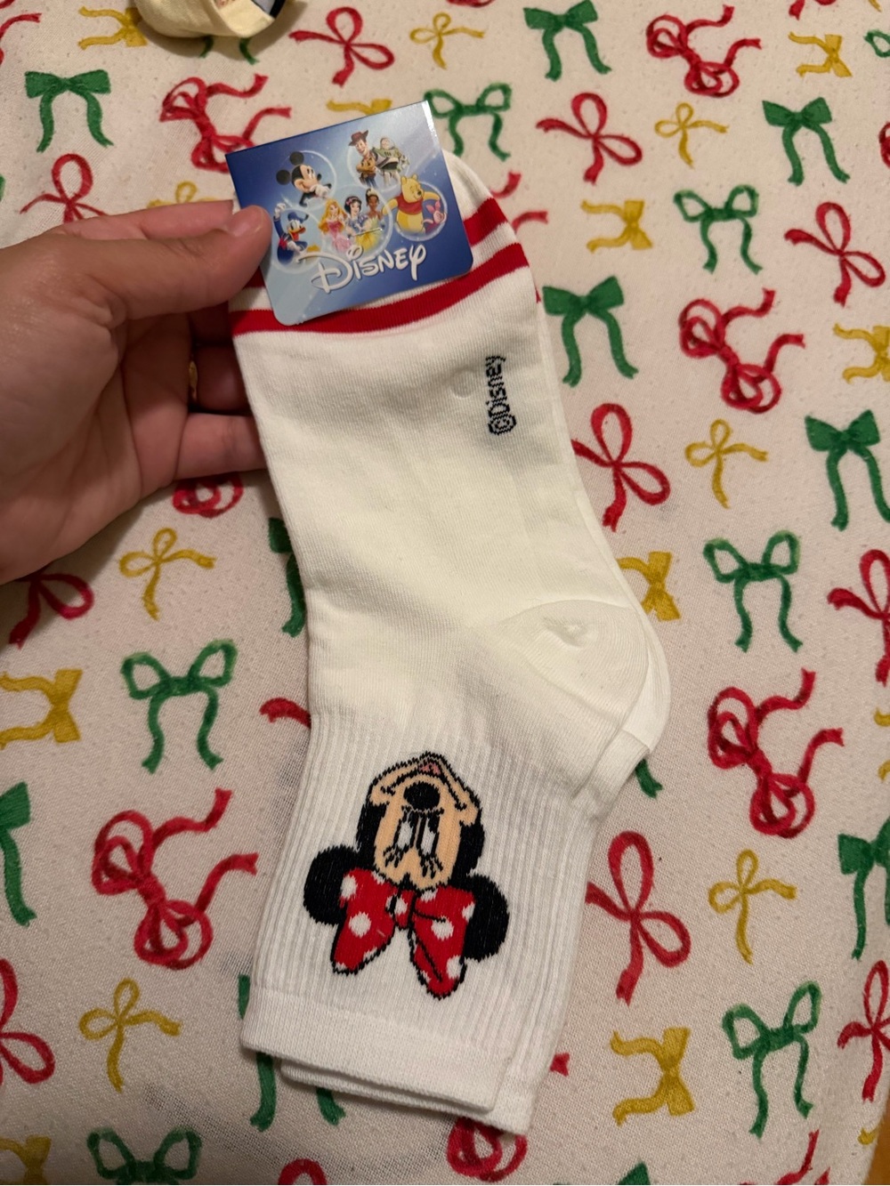 Disney Minnie Mouse White Crew Socks with Red Accents